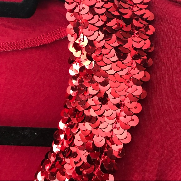 Jessica Image V-Neck, Empire Waist, Plus Size Red Sequin Shirt, Size 2X - Picture 4 of 7